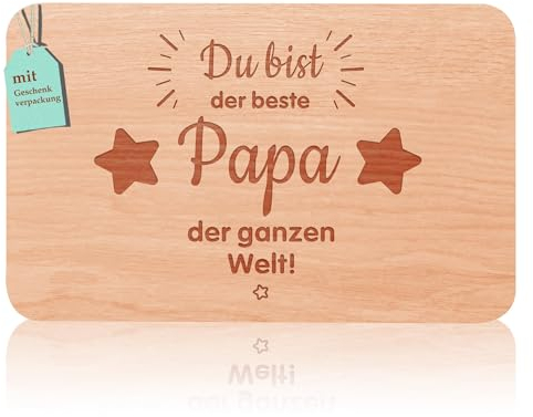 Tagliere per la colazione con scritta in lingua tedesca Du bist der beste Papa der ganzen Welt, ideale come idea regalo per la festa del papà, compleanno, Natale