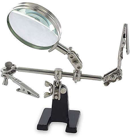 Lupenständer Desktop 3X Multifunktionale Hände Frei 60 mm Lupe Schweißhilfe Tisch mit Halter und Krokodilklemmen, dritte Hand für Montage, Reparatur