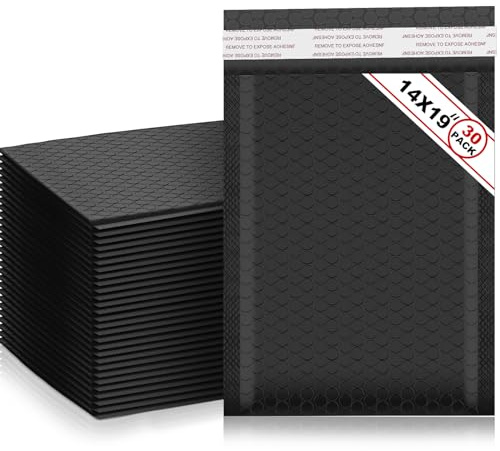 Henoyso Luftpolster-Versandtaschen, 35,6 x 48,3 cm, Schwarz, 30 Stück | Große Versandtaschen für kleine Unternehmen, selbstklebend, wasserdicht, wiederverschließbar, gepolstert, Poly-Versandtaschen