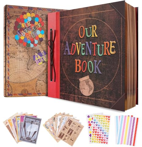 Our Adventure Book Scrapbook Photo Album, Guest Book with 60 Pages 12 x 12 Inch Embossed Words Hard Cover Travel Scrapbook, Memory Book For Anniversary, Valentines' gifts