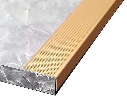 BZJPRFC L Shaped Aluminum Stair Nosing Decoration Stair Nosing Decoration, Suitable for Tile/Laminate/Wood Aluminum to Vinyl, Garden Stair Edge Protector (Color : Gold, Size : W 100mm)