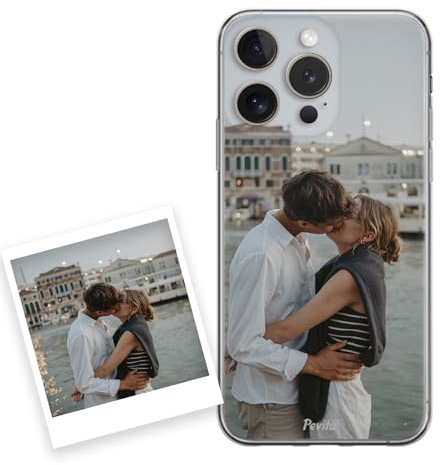 P Pevita iPhone 15 Pro Max Hülle personalisiert mit Foto. Handyhülle aus Silikon selbst gestalten iPhone 15 Pro Max. Geschenke personalisiert für Frauen, Mann, Kinder,Valentinstag, Weihnachten