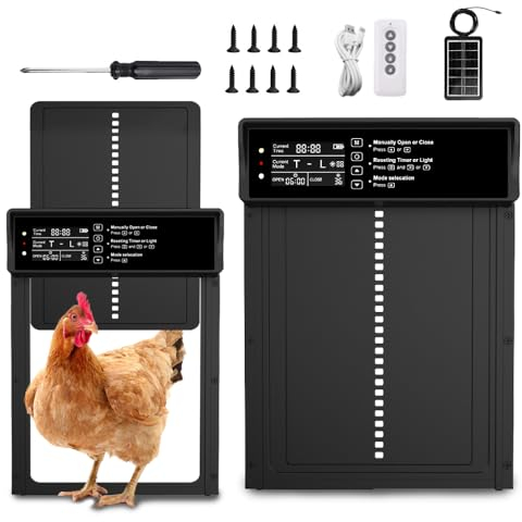 XPJBKC Porte Poulailler Automatique Solaire, Aluminium Renforcé pour Poules, avec Minuterie, Capteur de Lumière, Télécommande, Étanche IP45, Anti-Pincement Intelligent Porte Poulailler Automatique