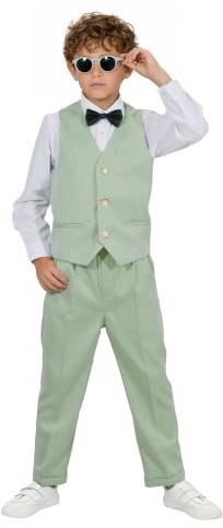 LOLANTA 4 delar barnkläder, väst set, födelsedagsfest kläder för barn, beige/blå/grå/grön, 2–11 år, grön, 5-6 år