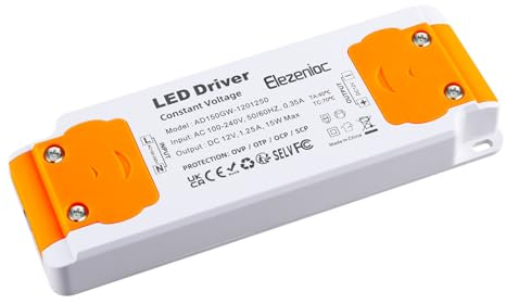Elezenioc LED Transformator 12V 15W, Ultra dünn LED Trafo 230V auf 12V Transformator 1.25A, AC/DC Konstantspannungs Netzteil für Lampen Nicht Dimmba für G4 MR16 MR11(Orange-12v-15W)