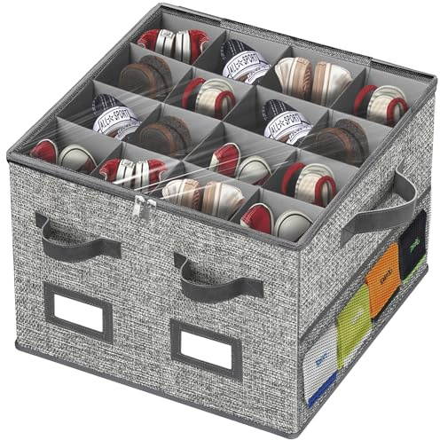 VERONLY Schuhaufbewahrung mit Deckel, Schuhorganizer mit 16 Fächern Faltbar Schuhschrank mit Sichtfenster 4 Netzbeutel Etikett für Flache Schuhe, Turnschuhe,Hausschuhe (53x42x32cm,Dunkelgrau)