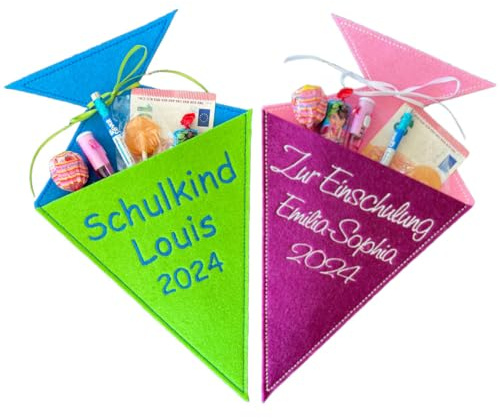 Schultüte (Größe: 30 x 18 cm) aus Filz individuell bestickt ideal als kleines Geschenk zur Einschulung.