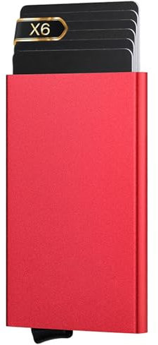 O³ Porte Carte Homme, Étui Protection RFID [ Léger - Aluminium ] Portefeuille Carte bancaire Anti piratage - Anti fraude - Élégant et Minimaliste (Rouge)