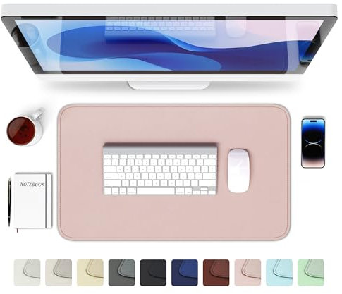 GOMIN Schreibtischunterlage 60x35cm - PU Leder Mauspad Wasserfest & Rutschfest - Laptop Tischunterlage Groß - Leicht zu reinigende Schreibunterlage - Mousepad XXL für Büro und Home-Office - Rosa