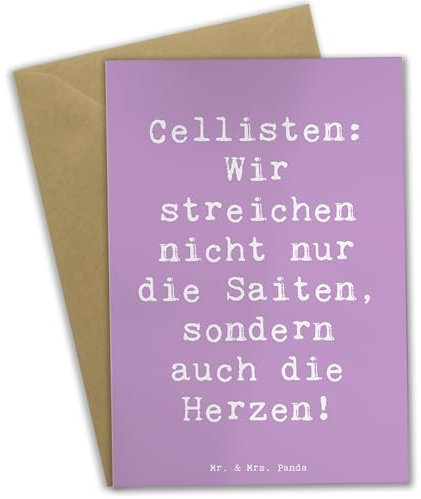 Mr. & Mrs. Panda Grußkarte Spruch Cello Herz - Geschenk, Musik, Profimusiker, Einladungskarte, Klappkarte, Musizieren, Streichinstrument, Cello