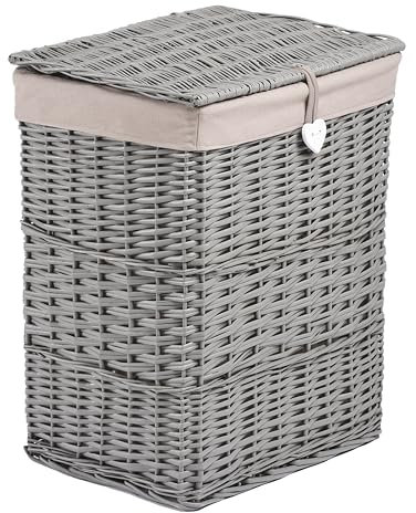 Laundry Wicker Basket With Liner With Lid Bathroom Storage Iron Blanket Basket (Grey, Large)