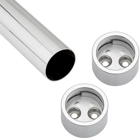 SOTECH Schrankstangenset 1000 mm zylindrisch Garderobenstange Chrom poliert | bestehend aus Kleiderstange inkl. 1 Paar zylindrischen Schrankstangenlager