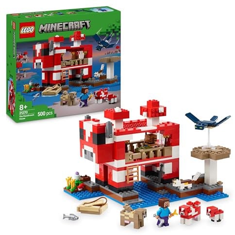 LEGO Minecraft La Casa del Mooshroom Giocattolo - Set di Costruzioni con Figura di Steve, Mob, Tavolo per Crafting e Fattoria - Regalo per Gamer, Bambine e Bambini da 8 Anni in su 21270
