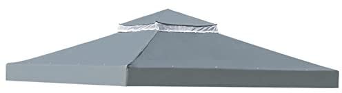 10x10FT Double Tier Gazebo Canopy Top Replacement Waterproof Outdoor Patio Garden Pavilion Cover with Air Vent Light Grey Grill Shelter Canopy Top