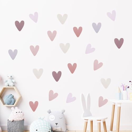 72 Stück Wandsticker Kinderzimmer Sticker Boho Herzen Wandtattoo für Wände, Möbel, Türen etc. PVC-Material, Khaki, grün, Braun, grau, Herzform, Matte, Innenbereich, Wandsticker