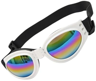 FONDOTIN 1stück Haustier Sonnenbrille Mit Uv-Schutz Faltbare Hundeschutzbrille Verstellbare Kopf Und Kinnriemen Für Optimalen Augenschutz Weiß