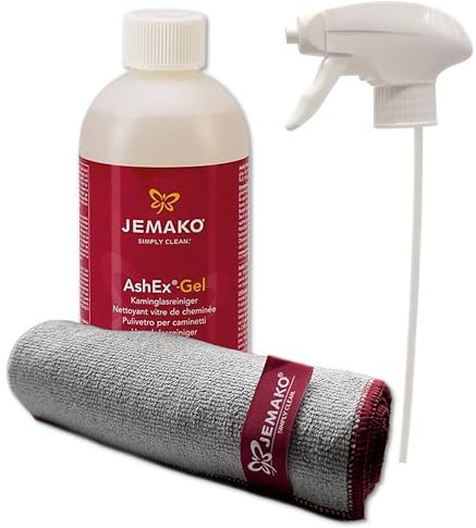 Jemako AshEx Kaminglasreiniger inkl. Schaumpumpe und Profituch für die mühelose Entfernung von Russ, Fett und hartnäckigen Verschmutzungen (1x500ml + SP + Profituch)