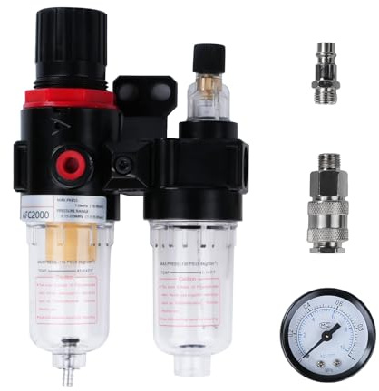 DewinLVD Druckminderer Druckluft, Druckminderer Wartungseinheit 1/4 Wasserabscheider mit Manometer Druckluftkompressormit Schnellkupplung