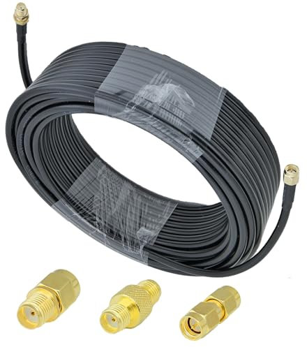 ACONRFTOL SMA Antennenkabel 20M RG58 Koaxialkabel SMA Koaxial Adapter Kit 50ohms WiFi Antennenverlängerung Low Loss für WiFi Router Sicherheit IP Kamera Wireless Netzwerkkarte Adapter