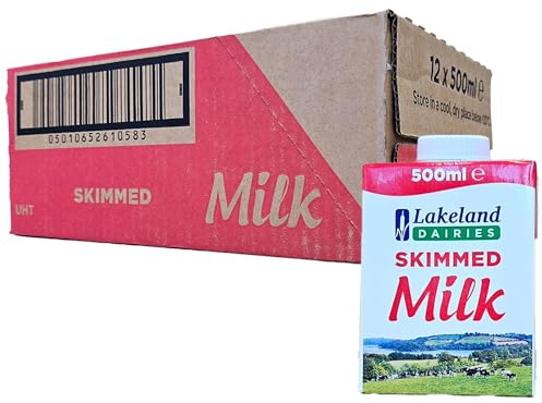 Lakeland Dairies Long Life Skimmed Milk, 500ml Cartons, Pack of 12