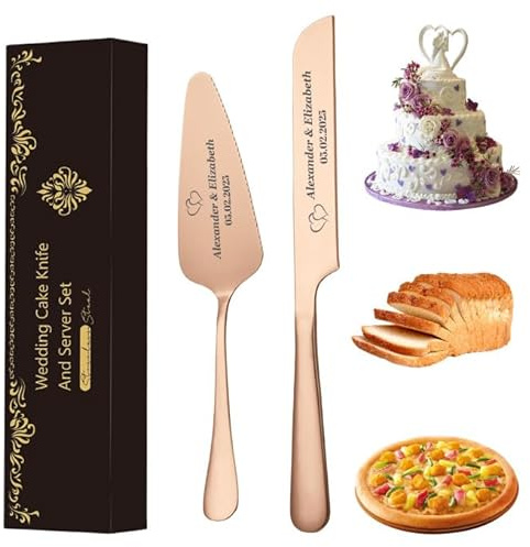 Hochzeitstortenmesser-Gabel-Set, Stahlsilberwaren, maßgeschneidertes Tortendienst-Set, Perfekt für individuelle Hochzeiten, Jahrestage, Feiertage, Baby-Shower, Geburtstage, Jahrestagsgeschenke usw