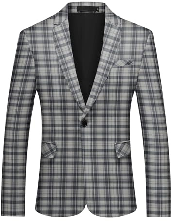 YFFUSHI Blazer Homme à Carreaux Slim Fit Veste de Costume 1 Bouton Vintage Décontractée