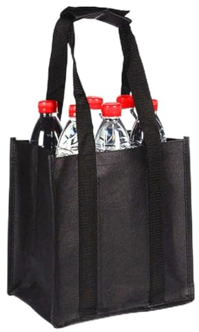LokoBatii Flaschentasche 6 Fächer – Reißfeste Getränketasche mit Trennwänden – Faltbarer Flaschenkorb für Wein, Bier & Wasser – Schwarze Tasche mit 14kg Tragkraf