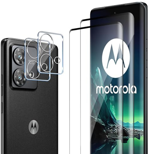 Protector de pantalla para Motorola Moto Edge 40 Neo, paquete de 2 protectores de vidrio templado 3D de alta calidad y 2 protectores de lente de cámara, HD transparente, dureza 9H, cobertura completa