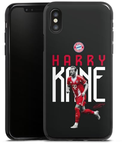Silikon Hülle kompatibel mit Apple iPhone XS Case schwarz Handyhülle FC Bayern München Harry Kane Offizielles Lizenzprodukt