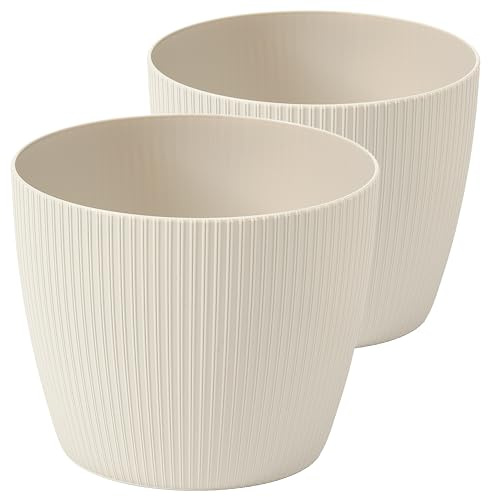 Tymar Blumentopf, 2er-Pack, Runde Form, Übertopf ((2pack) Beige-2, ø 18 cm)