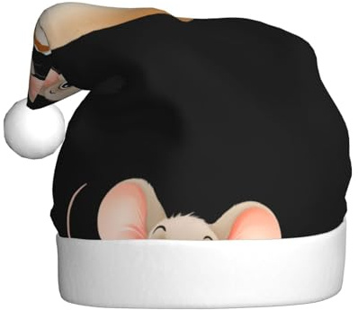 HYTTER Weihnachtsmütze für Erwachsene, Motiv: kleine Maus in der Eierschale, weiche und flauschige Krempe, leichter Komfort