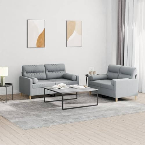 RMIHSJG 2-TLG. Sofagarnitur mit Kissen Hellgrau Stoff, strapazierfähiges Sofaset für Wohnzimmer, Bequeme Polsterung Diese 2-teilige Sofagarnitur in hellgrauem Stoff bietet