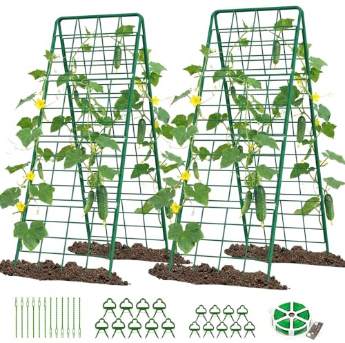 SUNYRISY 2 Stück Rankgitter für Tomaten & Gurken, 150cm Metall Gurke Rankhilfe Set, Gitternetz Kletterpflanzen Tomaten Rankhilfe, Pflanzenstütze für Blumen Nutzpflanzen, Grün