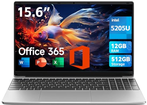 jumper Computer portatile da 15,6 pollici con Office 365, 12 GB di RAM 512 GB, notebook con display HD, processore Celeron, tastiera pellicola UK, batteria da 5000 mAh, adatto per affari e studenti
