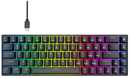 lvifloae Compact 68 Keys Wired Mechanical Gaming Keyboard with RGB Backlit & Hot Swappable Switches, 60% Ultra Compact Design for PC Player, Office Work, and Travel (Black)