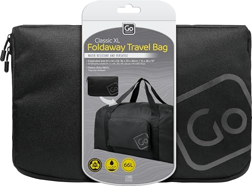Go Travel Klassische XL Faltbare Reisetasche, Handgepäck Tasche für Herren & Damen, Reisetasche für Reisen und Urlaube, 66 L, Schwarz