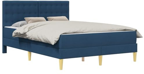 vidaXL Bettgestell mit Matratze mit Kopfteil Blau 160 x 200 cm Stoff, Moderner rechteckiger Bettrahmen, langlebige Schlafzimmermöbel, platzsparende Schlaflösung, komfortable Matratzenbasis für Zuhause