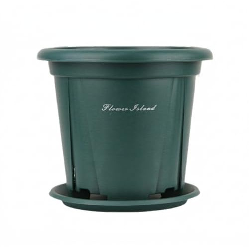 SZLIFE Grand Pot de Fleur Extérieur pour Jardin et Balcon, Rond 20 cm, 7 L, en Matière Synthétique Recyclée, Vert Foncé, 32# (31.5CM x 26cm) Pot + souc