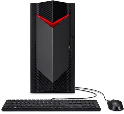 Acer Nitro 50 N50-656 Gaming Desktop PC, Intel Core i5-14400F 14th Gen 10-Core, NVIDIA GeForce RTX 4060 8GB, 16GB DDR5 RAM, 1TB PCIe SSD, Windows 11 Home, Wi-Fi 6E, Black (DG.E3UEK.003)