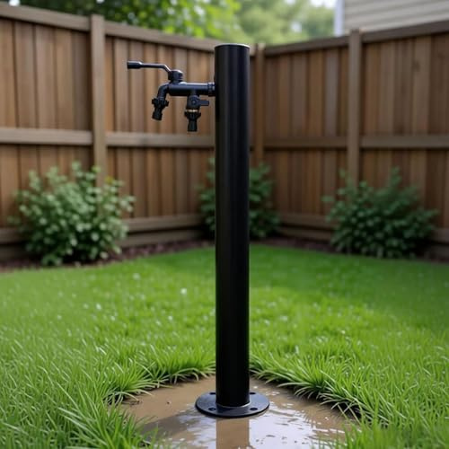 Colonne d'eau Verticale Cylindrique,Colonne d'eau de jardin verticale extérieure avec Robinet a Double Sortie D'eau, Robinet Antigel Extérieur, Fontaine Montée au Sol