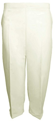 MyShoeStore Pack of 2 Women's Three Quarter Elasticated Waist Capri Trousers with Pockets, Stretch Polyester, Straight Leg, Cropped Length, Ivory, Size 12