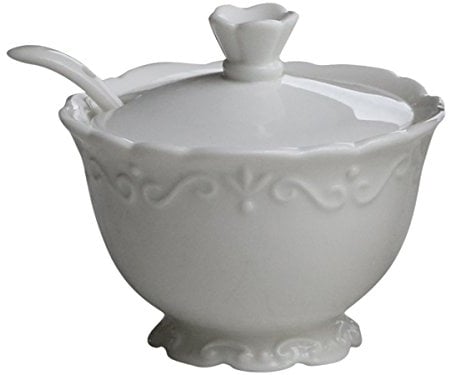 Chic Antique Zuckerdose mit Löffel Provence Porzellan Zuckerbox