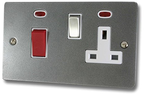 Flat Pewter Cooker Switch with Socket (White Insert/Chrome Switch) - FP229