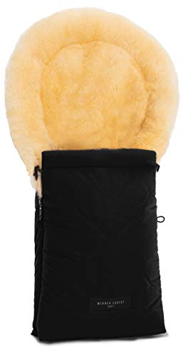 WERNER CHRIST BABY, Lammfell-Fußsack OSLO für Babywanne – Winterfußsack aus medizinischem Fell (ab 0 bis 6 Monate) für Tragetasche, Babyschale, Kinderwagen, in Black (schwarz)