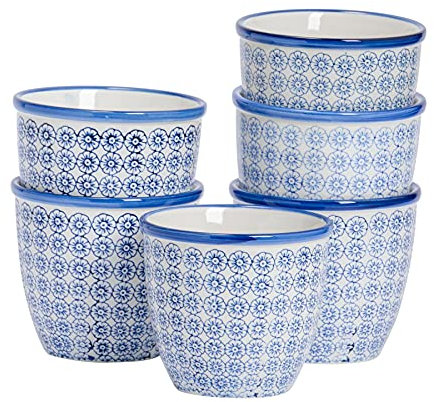 Nicola Spring Patterned Plant Pots - Navy - 6 Pack - 14cm Porcelain Indoor Ceramic Planter with Drainage Holes Outdoor Garden Flower Pots for House & Garden Flowers