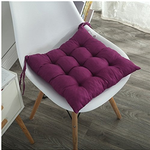 homeyuser Set of 2 Purple 40x40cm Polyester Plush Chair Seat Pads with Straps for Indoor Dining, Kitchen, Desk, Rocking Chair, Office