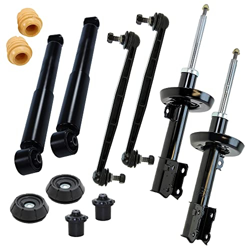 BESTPRICE 4x Gasdruck Stoßdämpfer Vorne und Hinten Federbein inkl. Domlager & Staubschutzsatz + 2x Koppelstange, Kompatibel mit OPEL ASTRA G (T98) (F70)