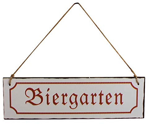 MACOSA SA12488 nostalgisches Blechschild Biergarten| Antik-Weiß |eckiges Vintage Türschild | Wand-Dekoration | Wandschild |Deko Metall-Schilder |