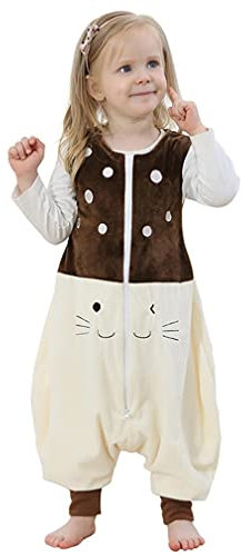 mama stadt Gigoteuse avec Pieds Unisexe pour Enfants, Surpyjama Bebe Gigoteuse sans Manche Garçon Fille Pyjama Animal en Flanelle Gigoteuse avec Jambes pour 2-3 Ans, Chat Brun