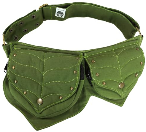GURU SHOP Festival Ethno Sidebag, Gürteltasche, Elfen Bauchtasche - Olivgrün, Unisex - Erwachsene, 15x40x4 cm